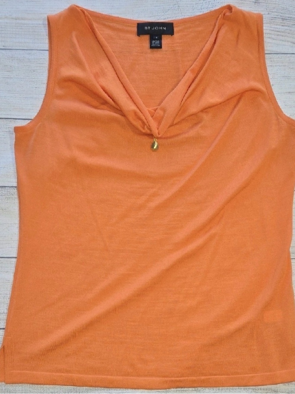 St. John Orange Sleeveless Drape Neck Blouse Women’s Sz M